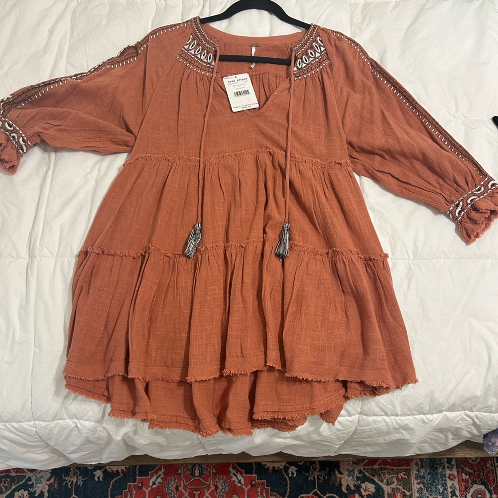 Free People Terracotta Embroidered Top